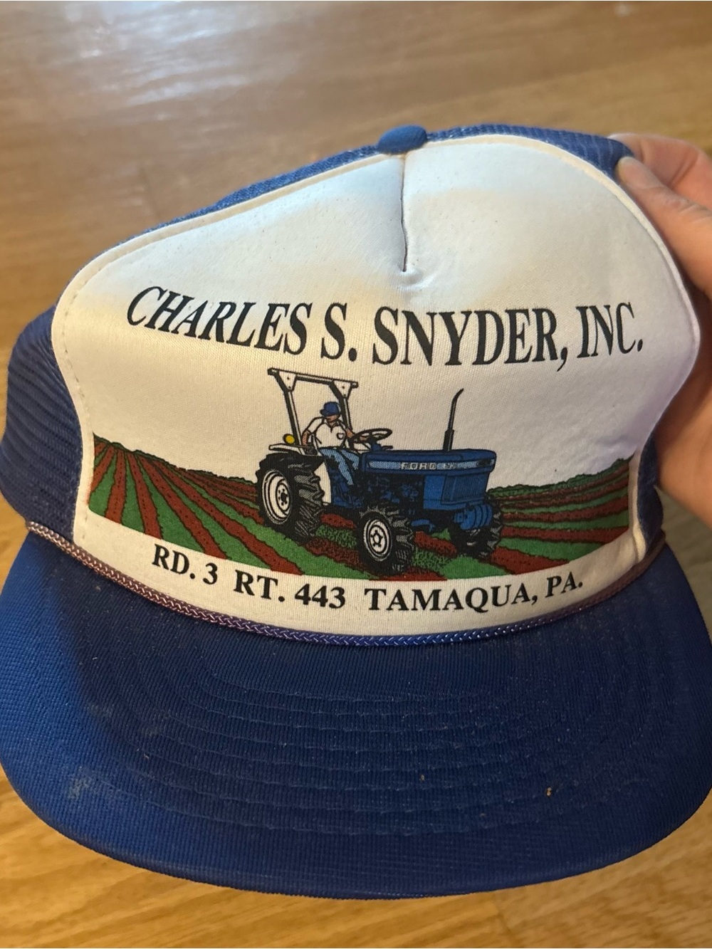 Vintage Charles S. Snyder, Inc. Blue & White Trucker Hat SnapBack Ford Tractor